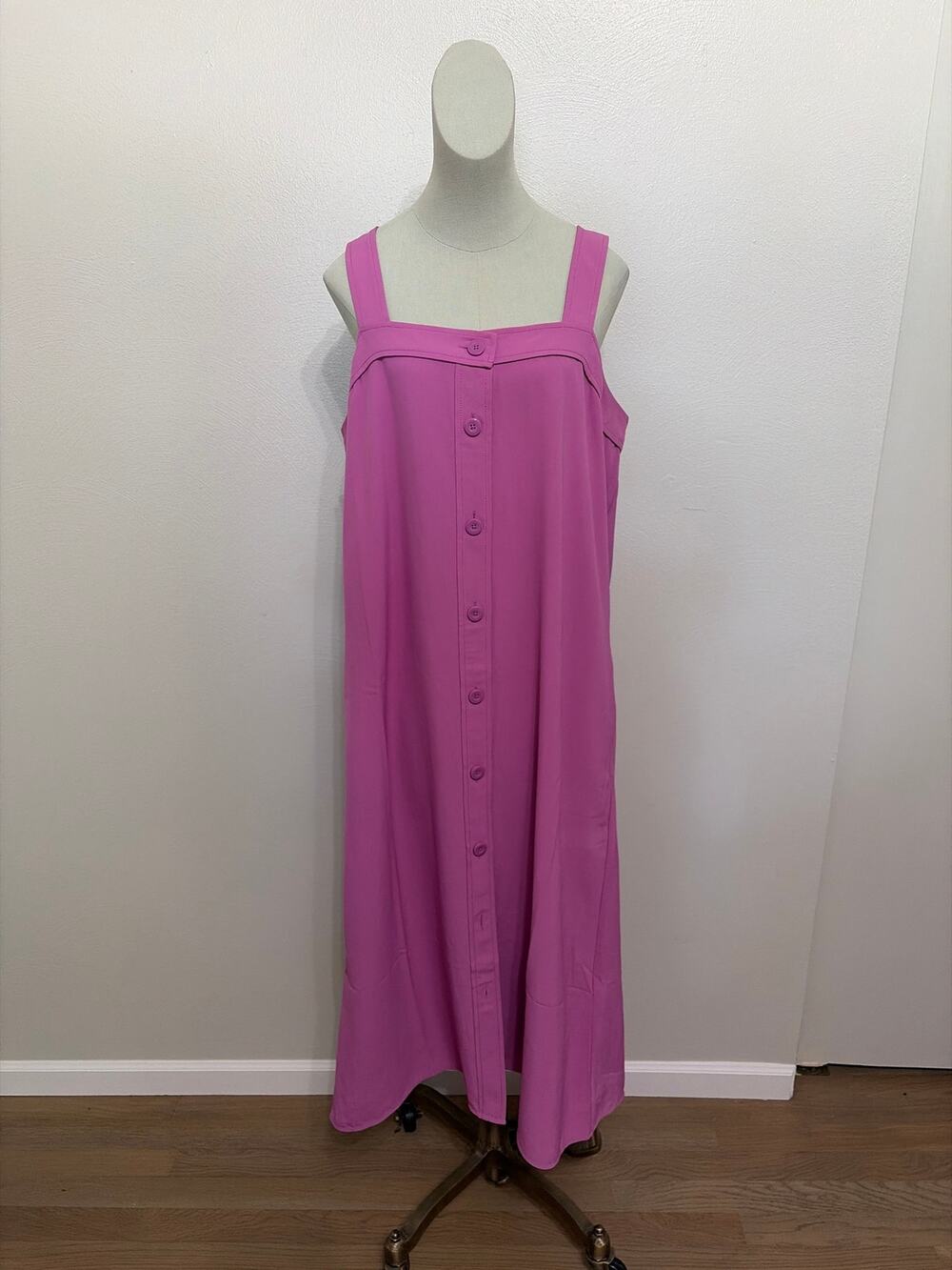 Everlane GoWeave Picnic Dress 4 Magenta Midi Button Front. Size 12